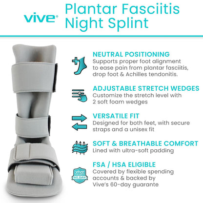 Vive Plantar Fasciitis Night Splint Plus Trigger Point Stretch Wedges | Soft Leg Brace Support, Orthopedic Sleeping Immobilizer Stretch Boot (Large: Men's: 8.5-11, Women's: 10-12)