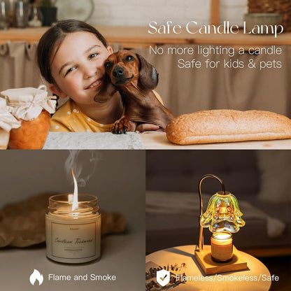 Candeldo Candle Warmer Lamp with Timer, Gold Flower Glass Shade