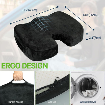Season Guard Gel Memory Foam Seat Cushion for Tailbone Pain Relief, Black