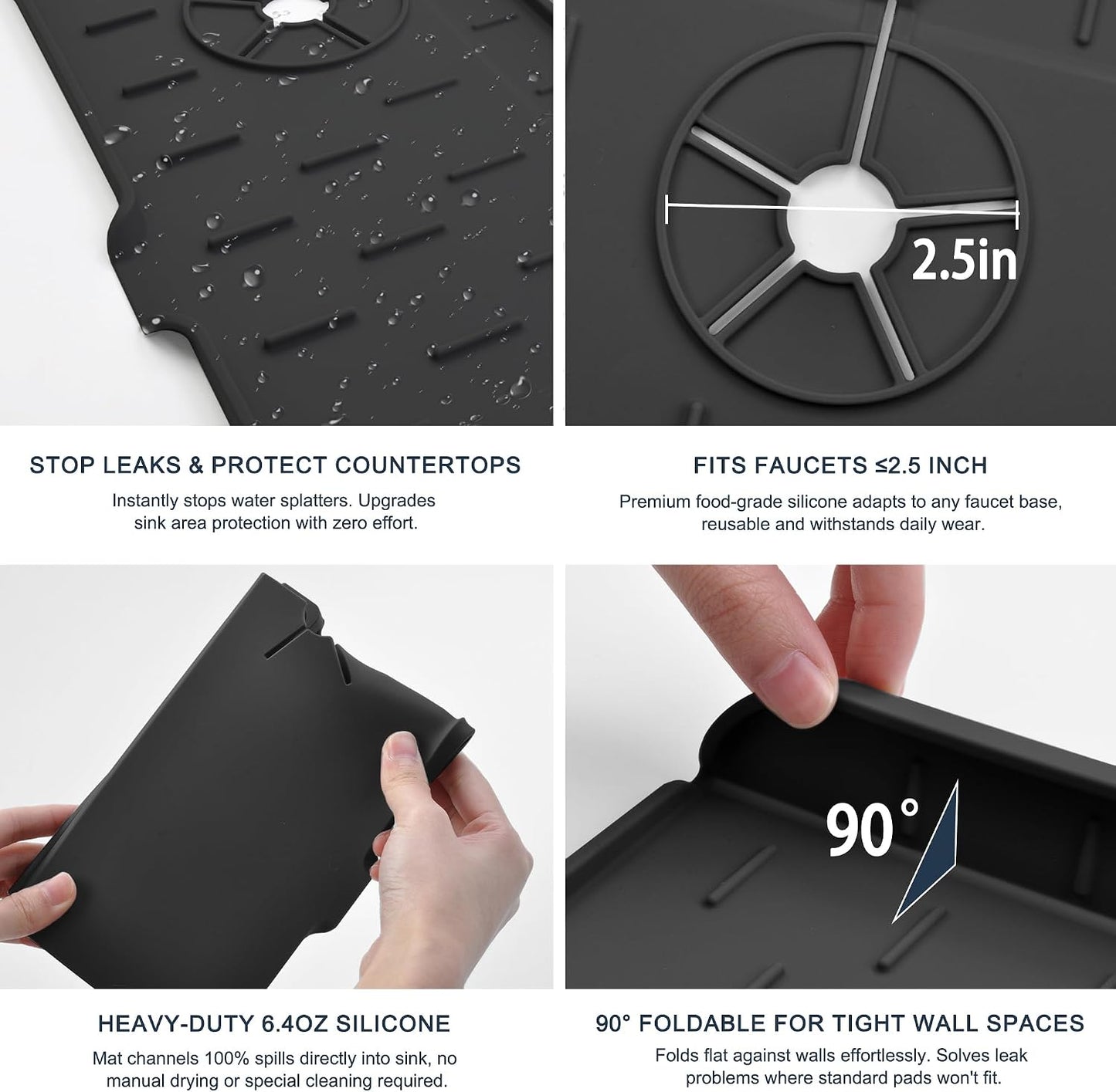 Kitchen Sink Splash Guard Silicone Faucet Mat for Kitchen Sink Grey | Sink drain pad behind faucet, Sink rubber mat around faucet guard & draining mat, bathroom sink protector Water Catcher Mat