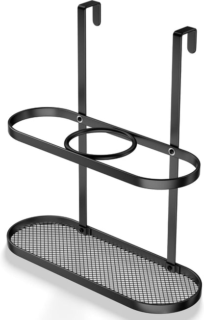 3-in-1 Hair Tool Organizer Holder for Dryer, Straightener & Curling Iron - Multi-Placement Design Mounts on Cabinet Door&Tabletop (Black Elliptic Frame)