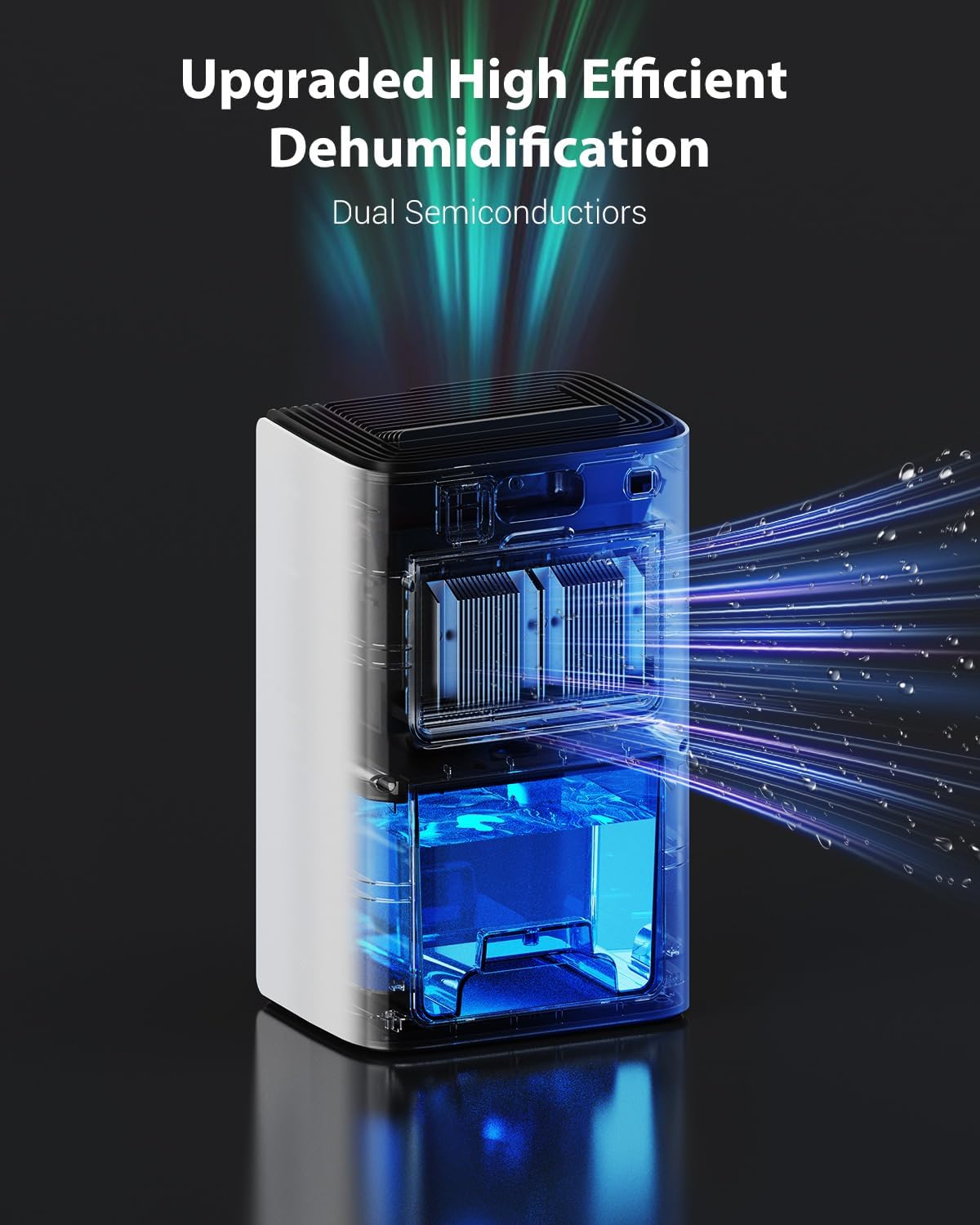 UBBO 95oz Dehumidifiers for Home, 1000 Sq.Ft Dehumidifier with Drain Hose - Auto Shut Off, Timer, Sleep Mode & Drain Hose - 7 Color Light for Bedroom, Bathroom, RV - Black
