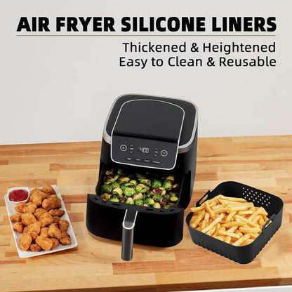LYHOLKEER Air Fryer Silicone Liners for COSORI Air Fryer 9-in-1 5QT 5.8QT 6QT 6.8QT,2 Pcs Reusable Square Airfryer Liners for Ninja/Instant Pot Vortex Plus/Paris Hilton/Chefman/Cuisinart/Gourmia 6QT