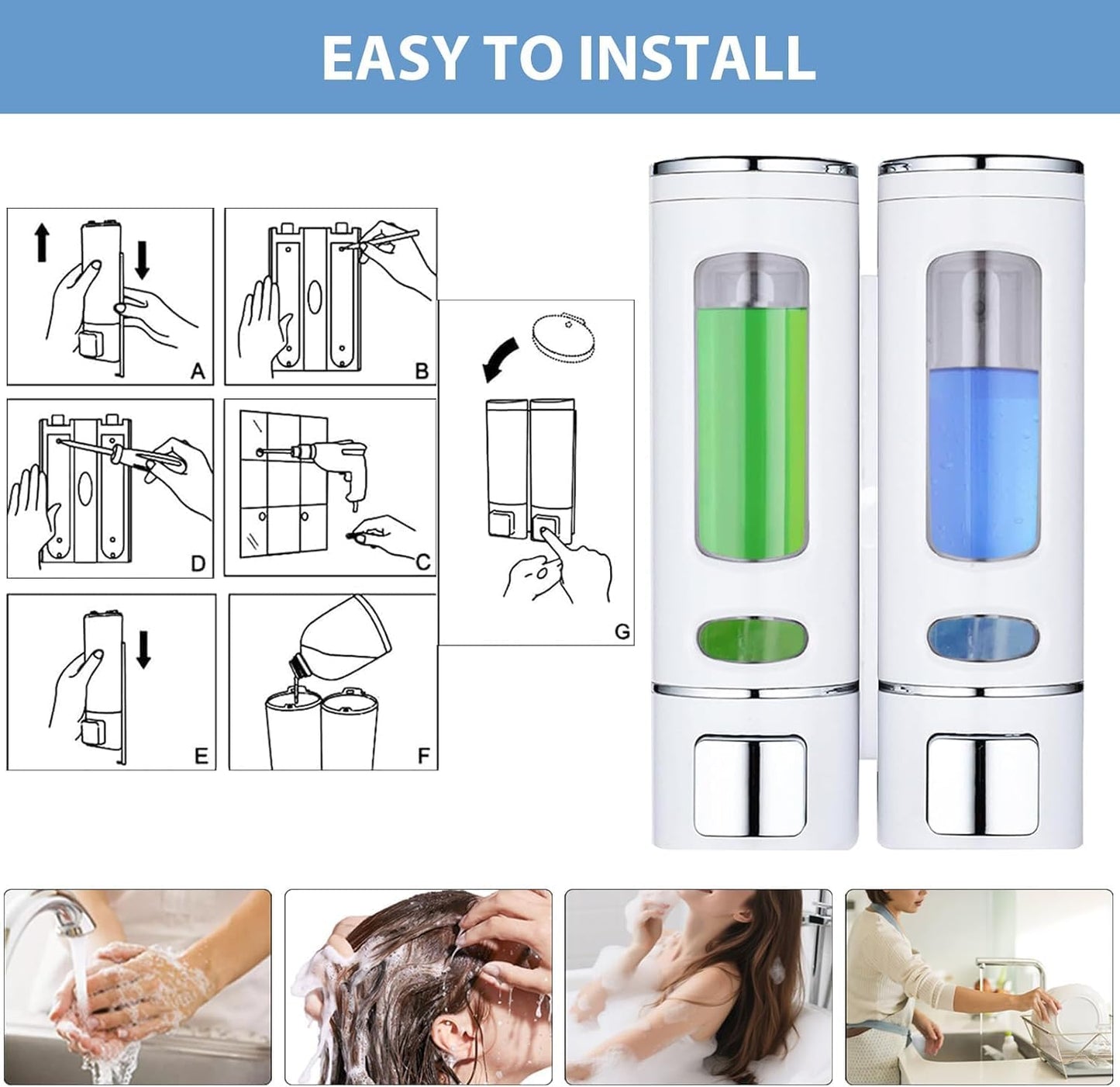 Single Wall Mounted Hand Soap Dispenser, 13.5oz/400ml Black Showe | Clear Refillable Liquid Lotion Soap Dispenser, Gel Container Shower Pump Dispenser and Organizer for Bathroom Kitchen