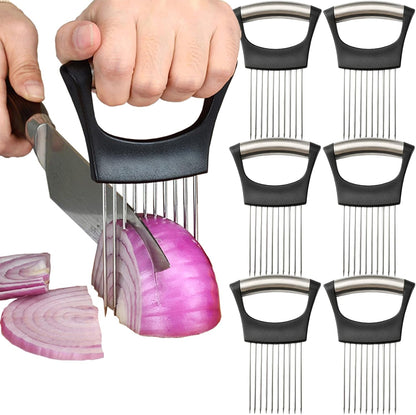 Onion Holder for Slicing, Stainless Steel Lemon Slicer Vegetable Cutter Onion Slicer Holder, Kitchen Chopper Slicing Assistant Tool for Potato Tomato Cucumber Avocados Fruits Eggs Meat
