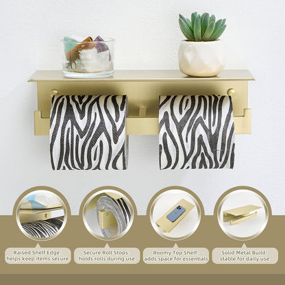 APLusee Matte Black Toilet Paper Holder with Storage Shelf, Wall Mounted | Rustproof 304 Stainless Steel, 2-in-1 Functional Toilet Paper and Phone Storage, Fits Bathroom, Restroom, Vanity, Kitchen