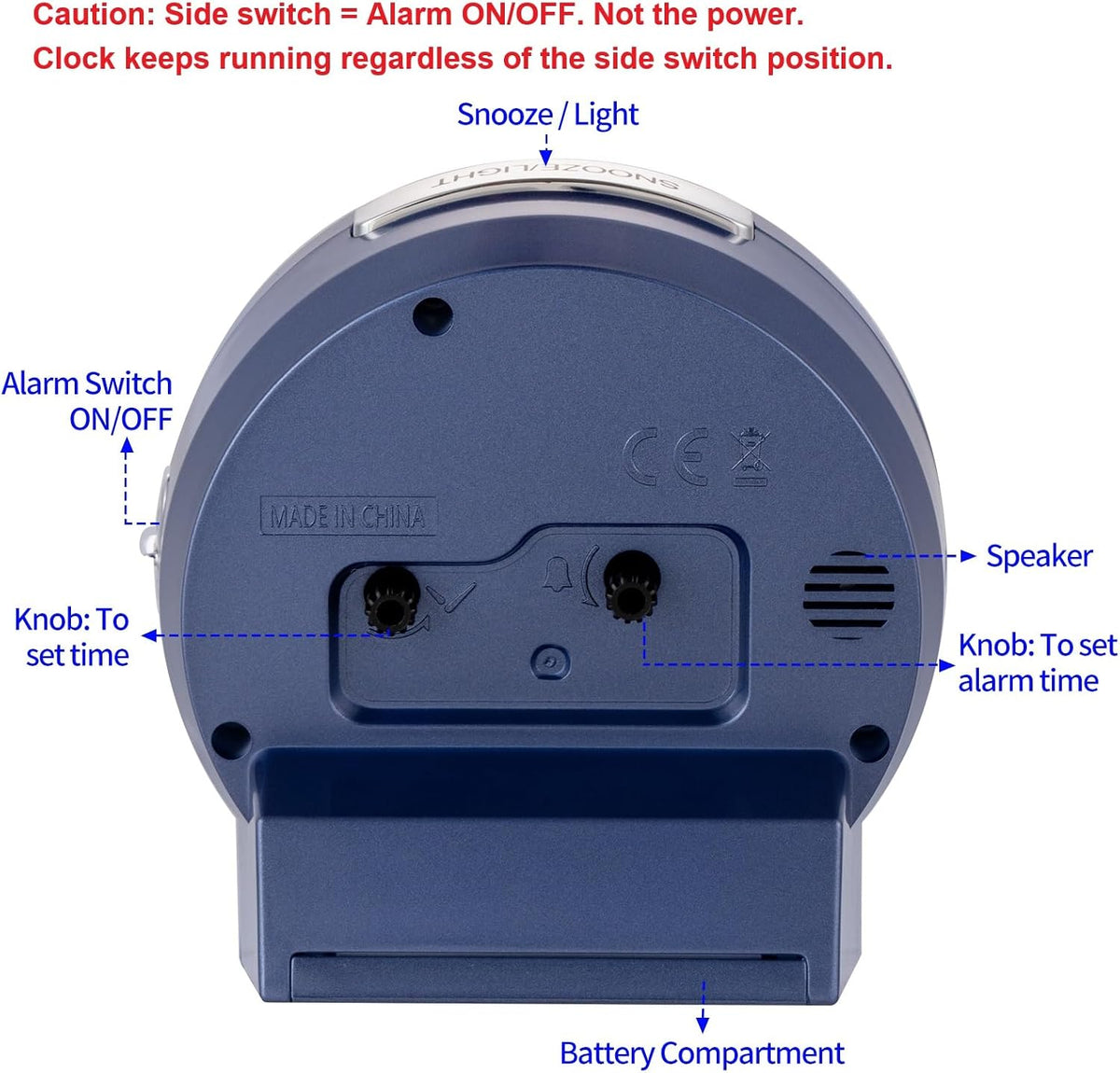 Tinload 4.3" No Ticking Analog Alarm Clock,Silent Readable for Seniors,Easy to Set,Gradual Rise Alarm,Big Numbers,On/Off Switch on Side,Gentle Wake,Snooze,Lighted on Demand,Battery Operated,Black