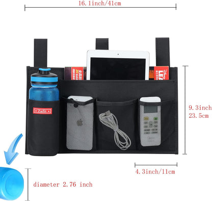 Zafit Hanging Bedside Caddy, Bedside Storage Organizer for Magazine, Phone, Remote control (Classic4 Pockets-Black)