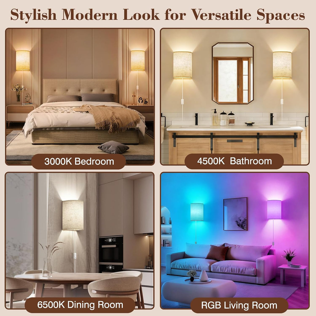 Battery Operated Rechargeable Wall Sconce Set of Two with 10000mAh Battery