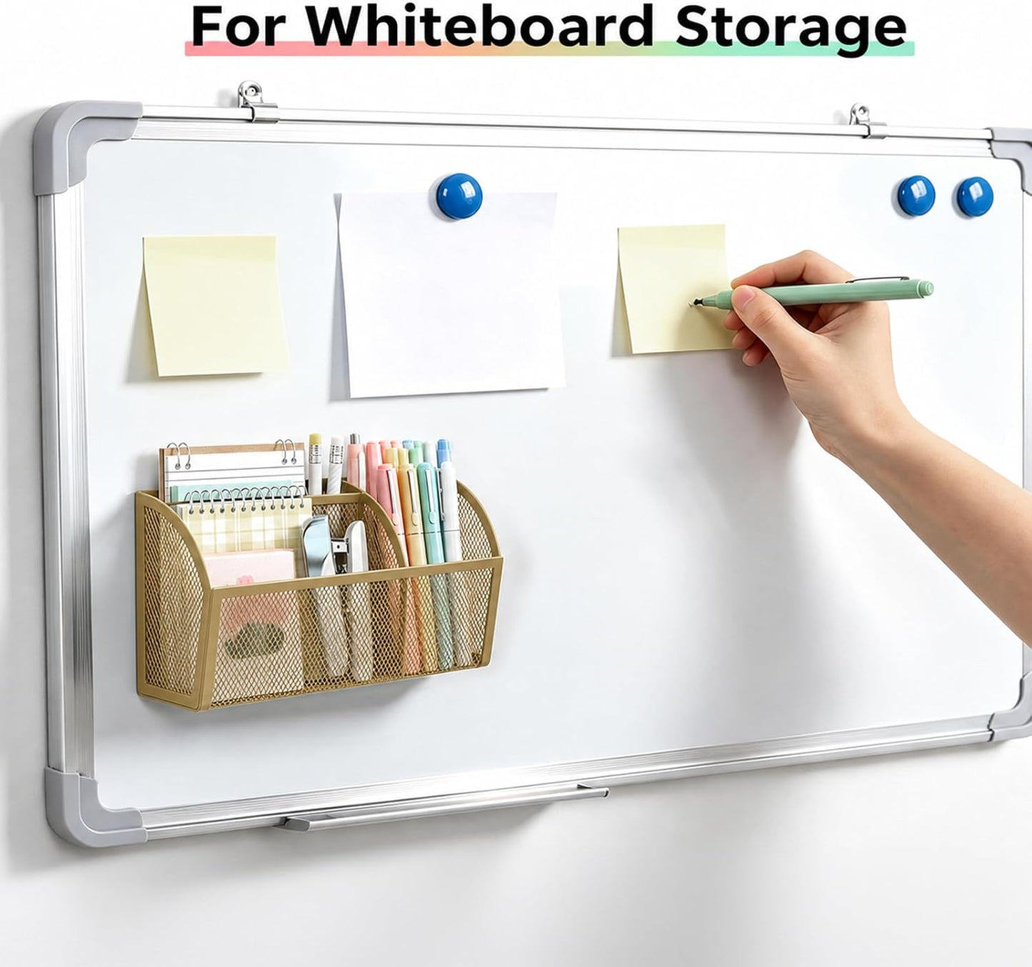 Magnetic Pencil Holder, Magnetic Organizer for Locker Accessories, Black | Mesh Marker Holder with Strong Magnets and 3 Compartments for Whiteboards Refrigerators and Magnetic Lockers