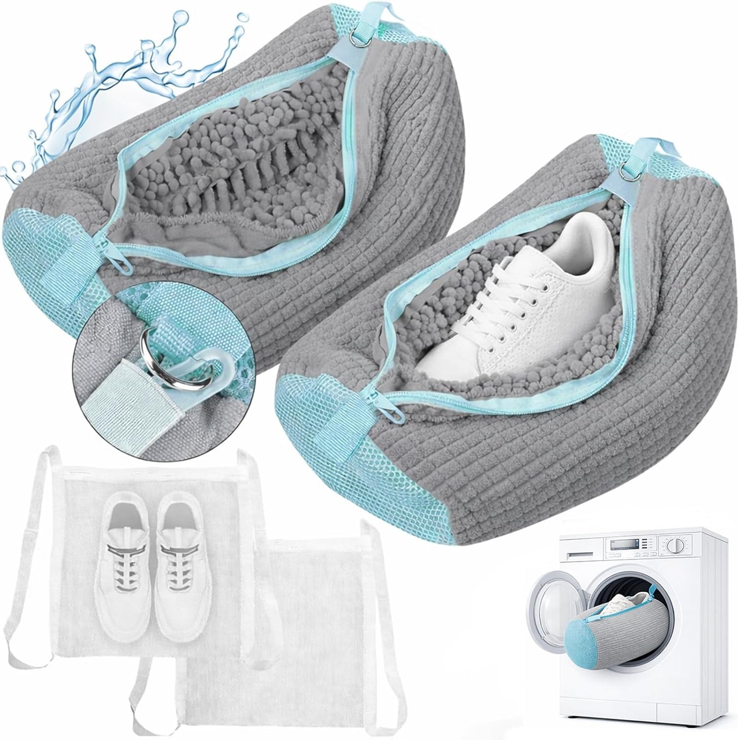 Shoe Washing Machine Bag, Shoe Laundry Bag for Washer and Dryer | 2 Pack Shoe Cleaning Bag for Sneakers & Tennis Shoes, XXL Size, Shoe Protection, Dry Bags, Zipper Hook, Travel & Dorm Storage