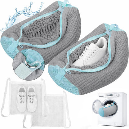 Shoe Washing Machine Bag, Shoe Laundry Bag for Washer and Dryer | 2 Pack Shoe Cleaning Bag for Sneakers & Tennis Shoes, XXL Size, Shoe Protection, Dry Bags, Zipper Hook, Travel & Dorm Storage