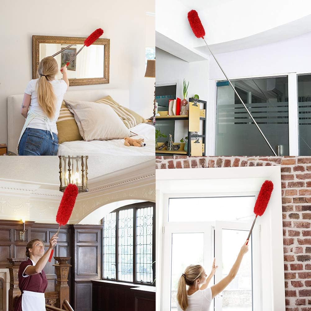 Cobweb Duster with Extension Pole 100 inches, Dusters for Cleaning with 2 Duster Heads, Washable Microfiber Feather Duster for Cleaning Ceiling Fan, High Ceiling, Blinds, Furniture & Cars