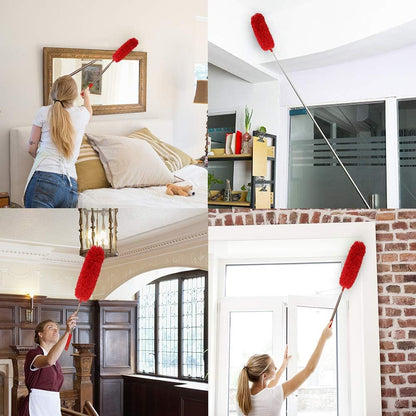 Cobweb Duster with Extension Pole 100 inches, Dusters for Cleaning with 2 Duster Heads, Washable Microfiber Feather Duster for Cleaning Ceiling Fan, High Ceiling, Blinds, Furniture & Cars