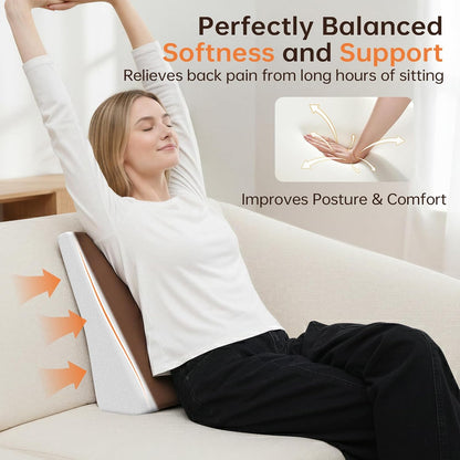 Vekkia Lumbar Support Pillow for Recliner, Ergonomic Back Support for Couch | Backrest Pillow, Improve Posture, Relieve Back Pain for Long Sitting & Elderly, for Armchair & Sofa, Removable Cover,Brown