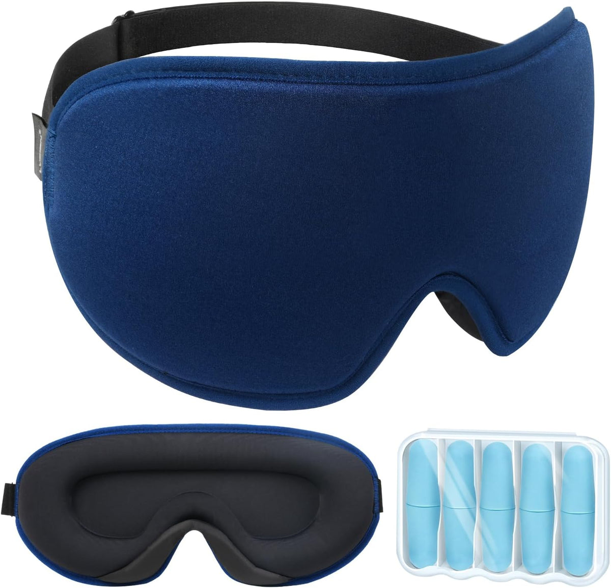 LYSIAN 3D Blackout Sleep Mask for Side Sleepers, 5 Pairs Ear Plugs, Black