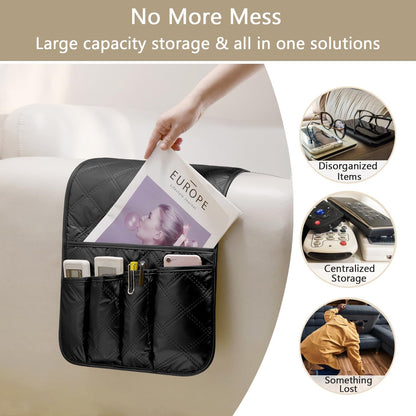 Remote Control Holder for Armchair, Couch Recliner Chair Caddy, Non-Slip Arm Chair Caddy for Recliner with 5 Pockets for Table, Ipad, Magazines, Arm Chair Bedside Caddy Storage Organizer (Grey)