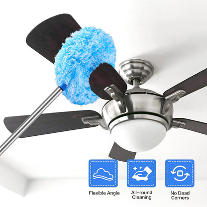 Ceiling Fan Cleaner Duster Reusable Microfiber Ceiling Fan Blade Cleaner Removable Duster with Extension Pole Adjusts 13 to 49.7 Inch for Cleaning Walls Bookshelves Furniture Door Window Top (Blue)