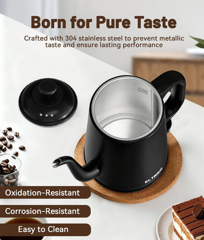 1L Gooseneck Electric Kettle for Pour Over Coffee & Tea | 1000W Fast Heating, Food-Grade Stainless Steel, Auto Shut-Off & Boil-Dry Protection, BPA-Free, Black