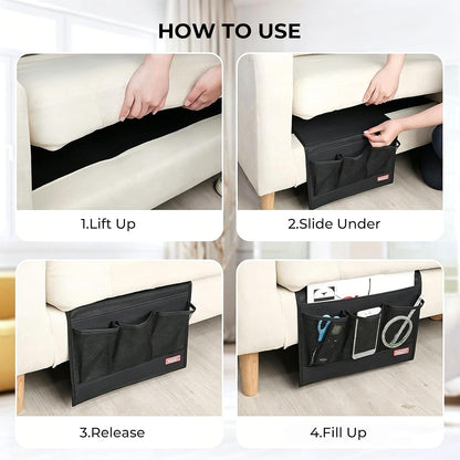HAKACC Bedside Caddy, Remote Holder for Bed, Storage Organizer, Black | Pockets for Bed, Sofa, Phones, Magazines, Tablets and Accessories