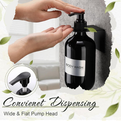6 Pack Shampoo and Conditioner Dispenser Wall Mount 17oz No Drill Shampoo and Conditioner Dispenser with Matte Pump and Waterproof Labels Shower Soap Bottles Wall Mounted for Home Bathroom