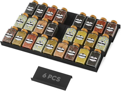 Spice Drawer Organizer, Spice Rack Tray for Kitchen Cabinet, Expandable Seasoning Storage Rack Insert for Drawer/Countertop,9 Pieces Set, Aluminum (Jars Not Included)