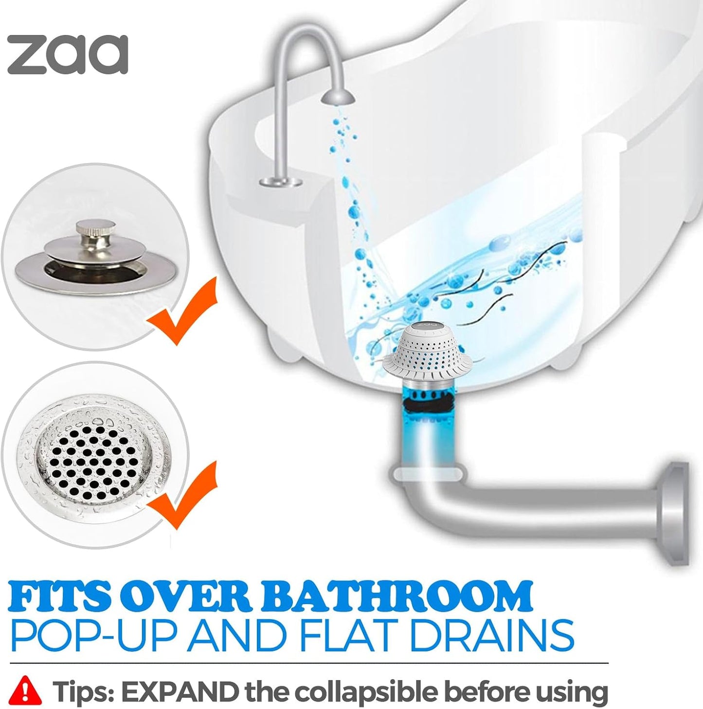 Shower Drain Hair Catcher Bathtub Drain Strainer Sink Drain Protector | Collapsible Pop-Up Drain Hair Catcher, Traps Hair & Prevents Clogs, Easy to Clean, Bathroom Fixture Accessories, Gray