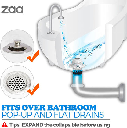 Shower Drain Hair Catcher Bathtub Drain Strainer Sink Drain Protector | Collapsible Pop-Up Drain Hair Catcher, Traps Hair & Prevents Clogs, Easy to Clean, Bathroom Fixture Accessories, Gray
