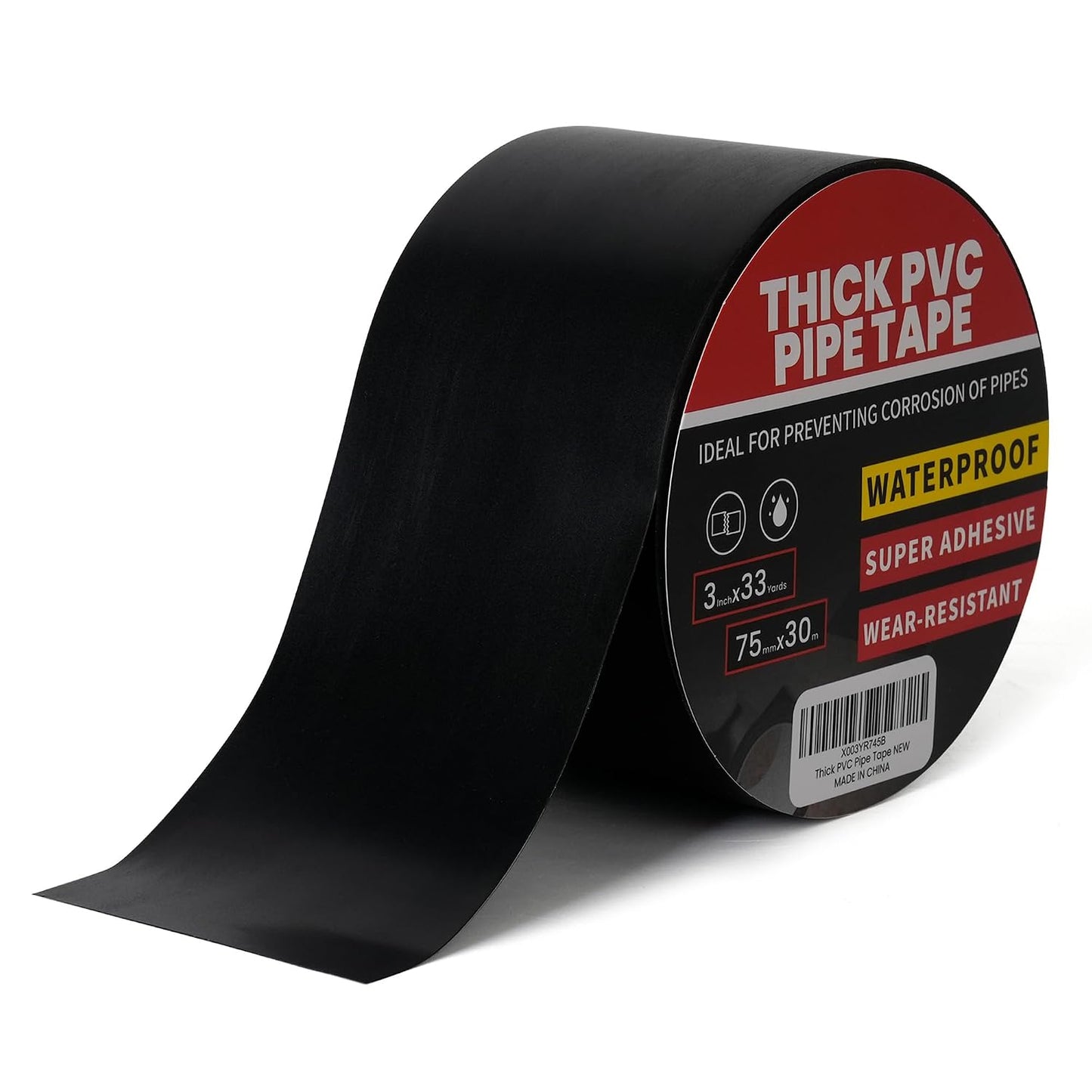 TAPEBEAR Corrosion Protection Pipe Tape 10mil PVC Pipe Wrap Tape 4" Wide | 33Yard/Roll Waterproof PVC Black Tape Hose Leak Proof Thicker for Drain Pipe, Metal Electrical Outdoor Underground Pipe