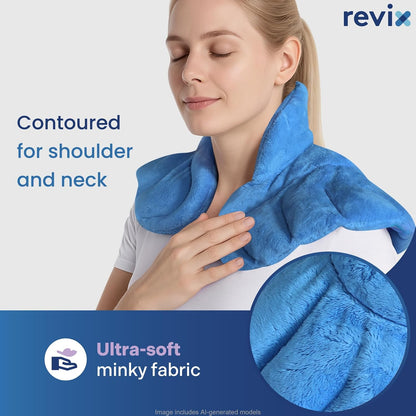 REVIX Microwavable Heating Pad for Neck Shoulders and Back, Microwave Heated Neck Wrap with Moist Heat, Light-Gray
