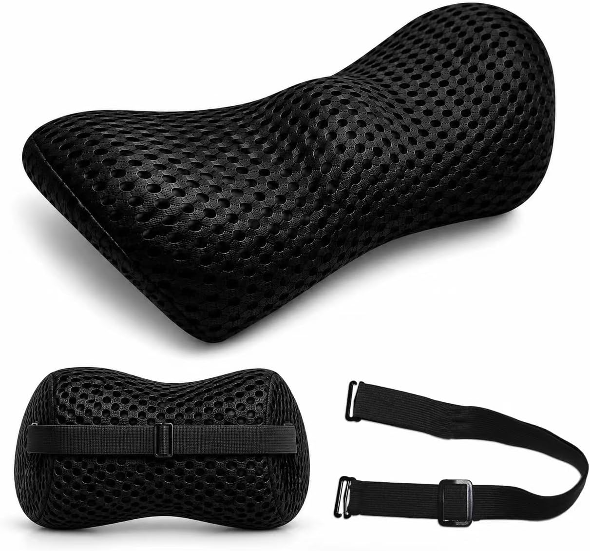 Ergonomic Lumbar Support Pillow, Memory Foam Back Cushion | Back Pillow for Low Back Pain Relief, Ergonomic Support with Detachable Fixation Band for Office Chair, Car Seat and Recliner