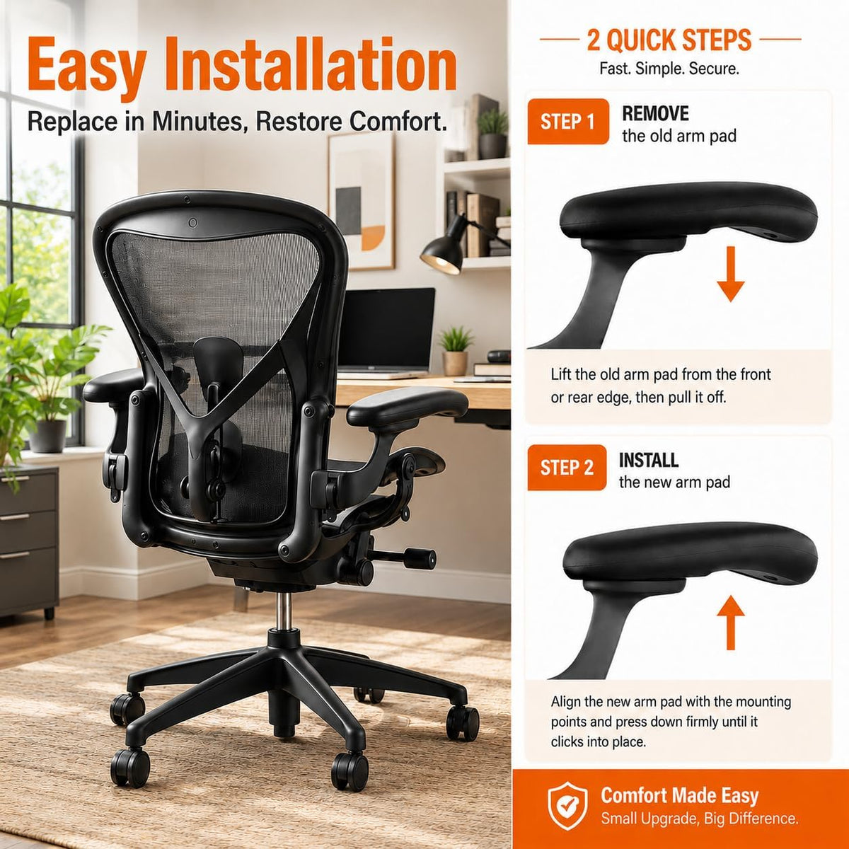 Office Chair Arm Pads for Aeron Chair Graphite, Polyurethane, 2 Pack