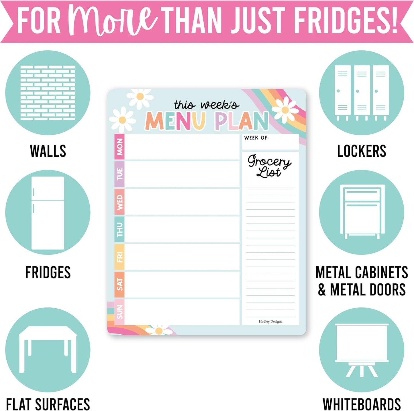 Hadley Designs Weekly Meal Planner for Fridge - Dinner Menu Board for Kitchen, Colorful Weekly Menu Board Dry Erase, Dry Erase Meal Planner for Fridge