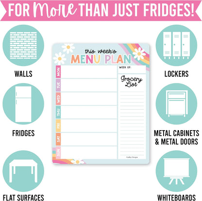 Hadley Designs Weekly Meal Planner for Fridge - Dinner Menu Board for Kitchen, Colorful Weekly Menu Board Dry Erase, Dry Erase Meal Planner for Fridge