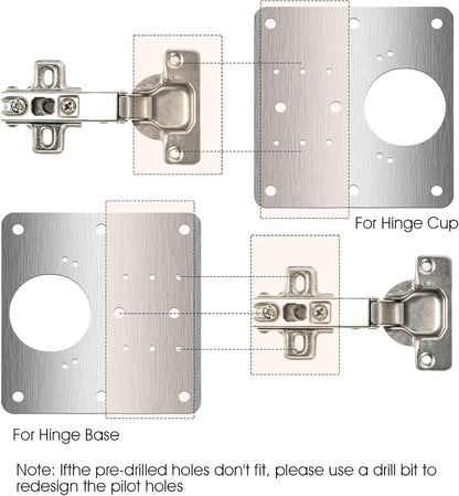 20 Pcs Cabinet Hinge Repair Plate,Stainless Steel Door Hinge Repair Plate | Metal Large Fix Board Replacement Kit, with Screws, for Kitchen Cabinet, Cupboard Doors and Furniture