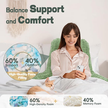 21" Higher Large Reading Pillow for Bed Adult, Back Pillow for Bed Sitting Up with Memory Foam Back Support with Arms Rest for Couch Chair Gray