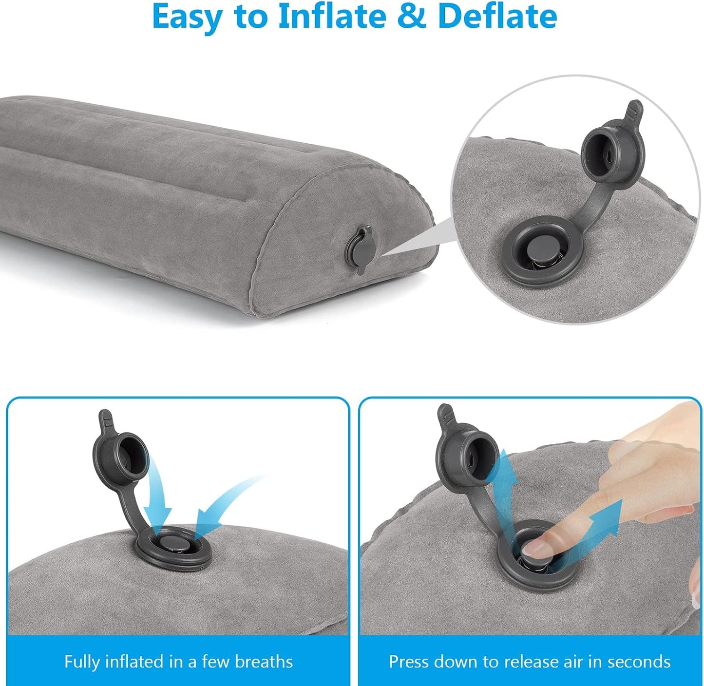 USHMA Inflatable Bolster Pillow, Half Moon Pillow for Legs, Knees, Lower Back & Head | Semi Roll Pillow for Bed, Sleeping | Knee Pillow for Side, Back Sleepers - Ankle & Knee Support - Leg Elevation