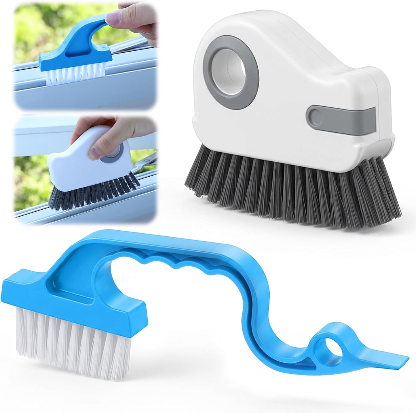 2 Pcs Window Track Cleaner Brush, Window Sill Cleaner Tool with Scraper | Multifunctional Hard Bristle Grip Brush for Sliding Door Track, Windows Sill, Windows Seal