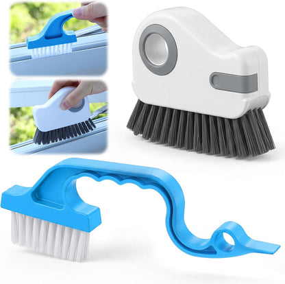 2 Pcs Window Track Cleaner Brush, Window Sill Cleaner Tool with Scraper | Multifunctional Hard Bristle Grip Brush for Sliding Door Track, Windows Sill, Windows Seal