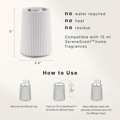 Homedics Waterless Essential Oil Diffuser with 15ml Vanilla Cedarwood Fragrance Oil. SereneScent Cordless Cold Air Scent Diffuser Starter Kit with Ambient Light, Studio 671 (White)