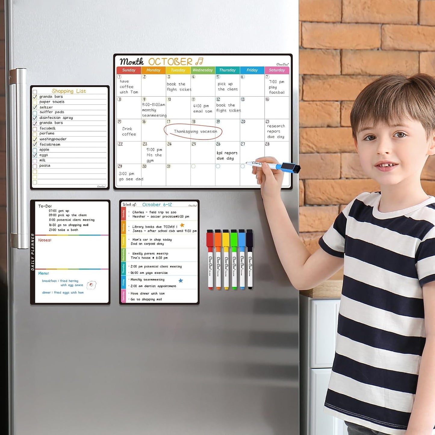 Magnetic Dry Erase Weekly Calendar for Fridge - Large 17"x12" Magnetic Weekly Planning Board with Hourly Time Slots - 6 Extra Fine Point Markers Included