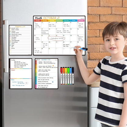 Magnetic Dry Erase Weekly Calendar for Fridge - Large 17"x12" Magnetic Weekly Planning Board with Hourly Time Slots - 6 Extra Fine Point Markers Included
