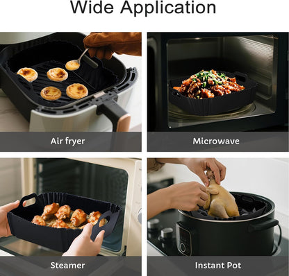 Air Fryer Silicone Liners 2 Pack, Reusable Square Air fryer Basket Liners, 4-6Qt Silicone Baking Tray for Instant Air fryer, Oven Microwave Pot Accessories, Food Grade Kitchen Gadgets