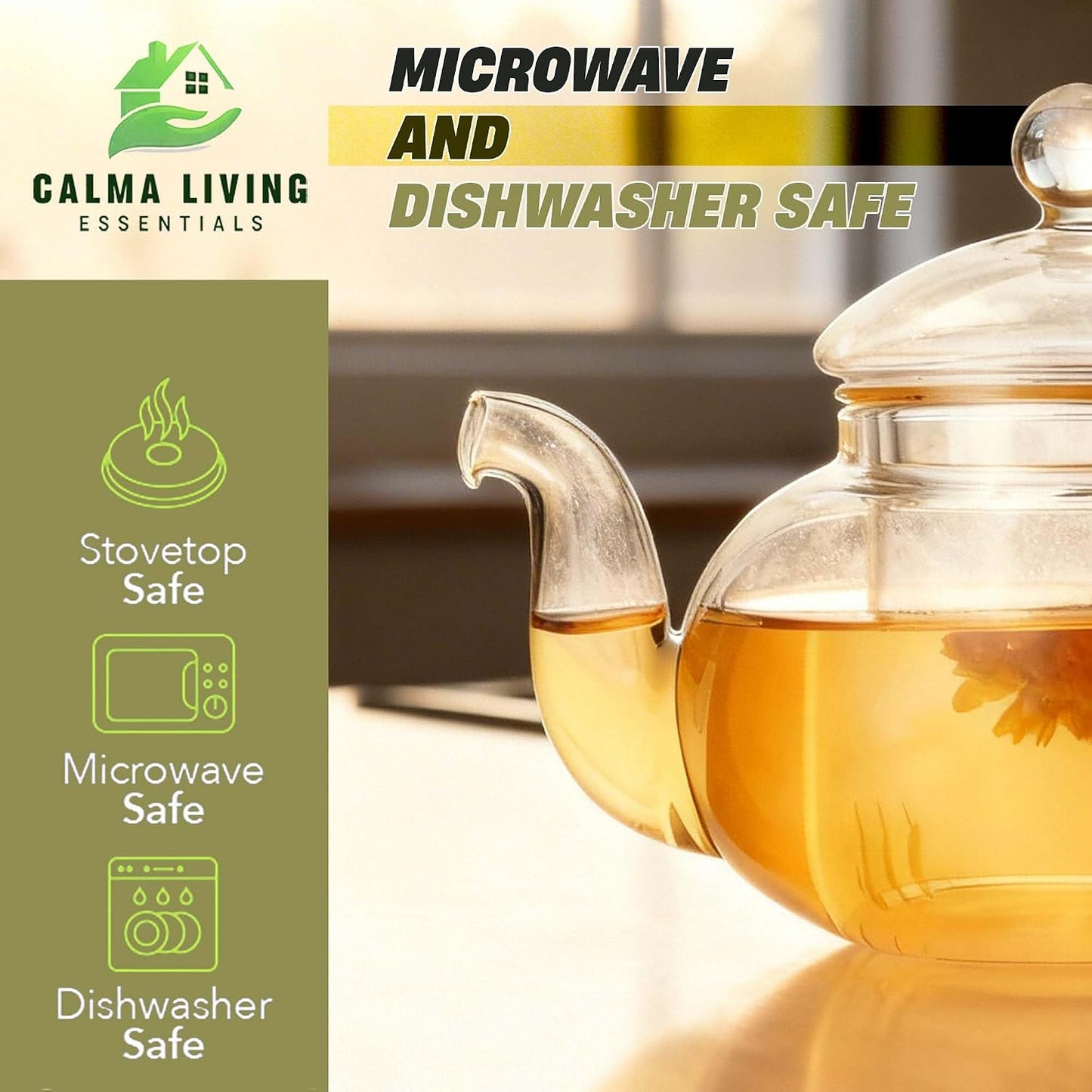 Glass Teapot with Removable Infuser – Stovetop & Microwave Safe Tea Maker – Loose Leaf Tea Brewer with 2 Blooming Teas – Heat Resistant Borosilicate 2-in-1 Tea Kettle & Tea Pot