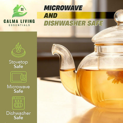 Glass Teapot with Removable Infuser – Stovetop & Microwave Safe Tea Maker – Loose Leaf Tea Brewer with 2 Blooming Teas – Heat Resistant Borosilicate 2-in-1 Tea Kettle & Tea Pot
