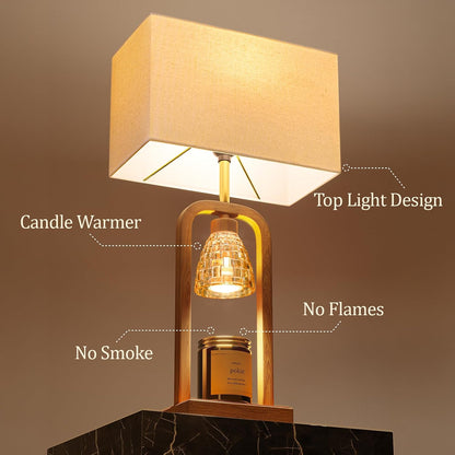 PoKat Gold Table Lamp Candle Warmer, Candle Warmer Lamp with Timer Dimmer, Wax Light Warming Table Lamp for Jar Candles, Modern Bedside Lamp for House Warming Home Decor Living Room, Bulb Included