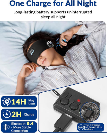 2-Pack Sleeping Headphones, Adjustable Hook-and-Loop, Bluetooth Headband Headphones, Wireless Sports Headband for Running, Yoga, Workout, Meditation, Cool Gadget Tech Gift - Black&Gray