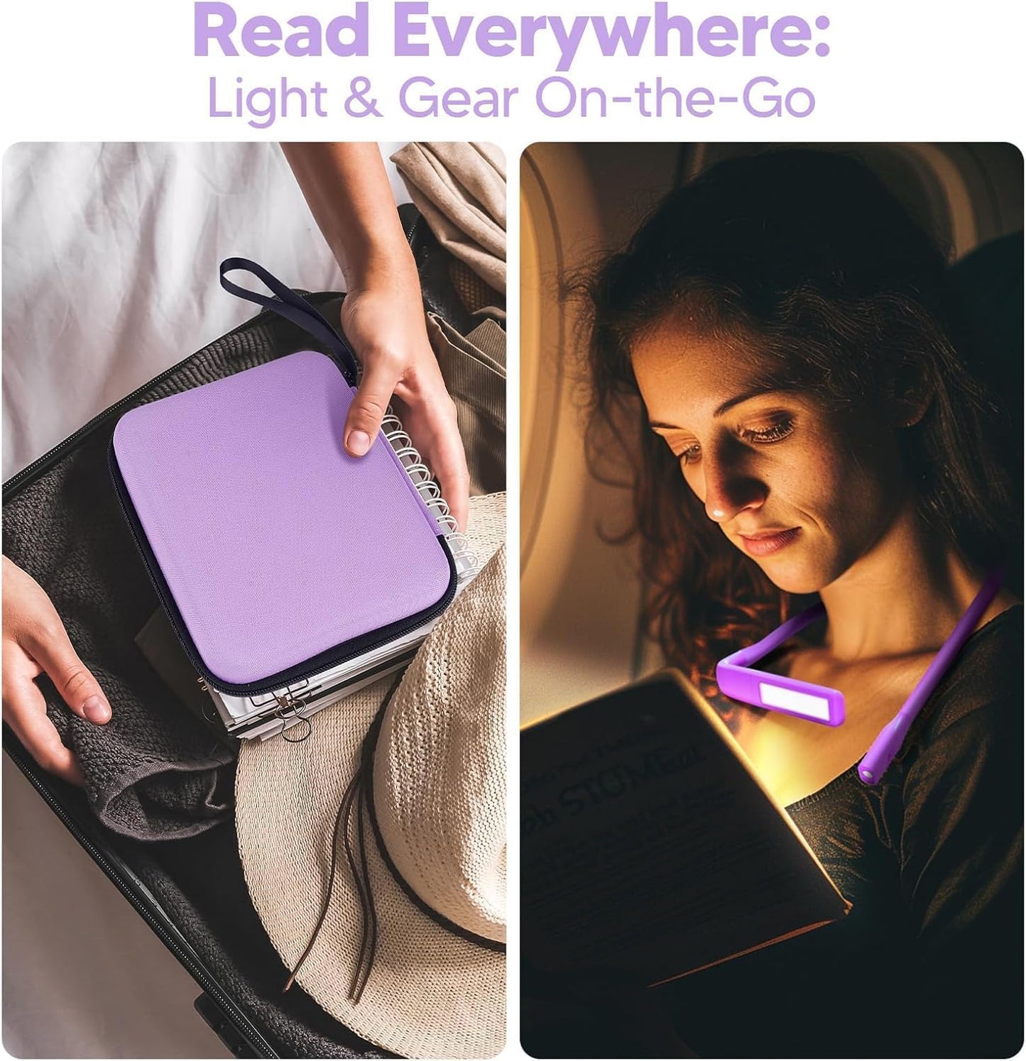 Neck Reading Light Book Lovers Gifts, Rechargeable 80Hrs Eye-friendly 3 Colors & Stepless Dimming Book Light for Reading, Christmas Stocking Stuffers for Men Women Camping Knitting Crochet Accessories