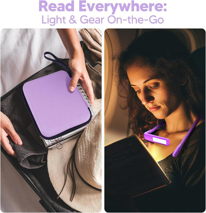 Neck Reading Light Book Lovers Gifts, Rechargeable 80Hrs Eye-friendly 3 Colors & Stepless Dimming Book Light for Reading, Christmas Stocking Stuffers for Men Women Camping Knitting Crochet Accessories