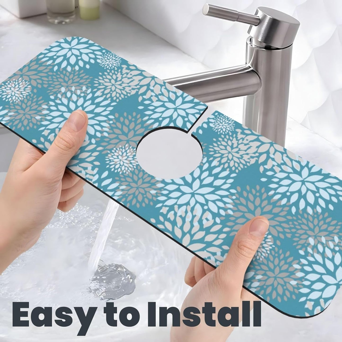 Wildflowers Floral Flower Kitchen Sink Splash Guard Faucet Mat Super Absorbent Fast Drying Mat Sink Gadgets-Fast Drying Pad Sink Mat For Kitchen Bathroom (15" X 5.5" )
